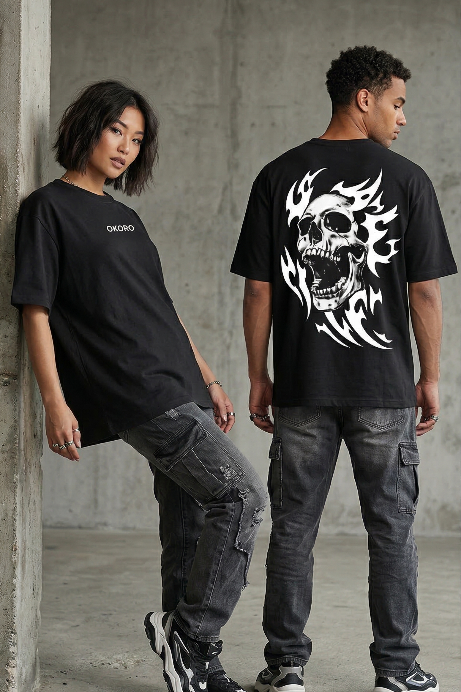 OKORO "Inferno Skull" Oversized Tee