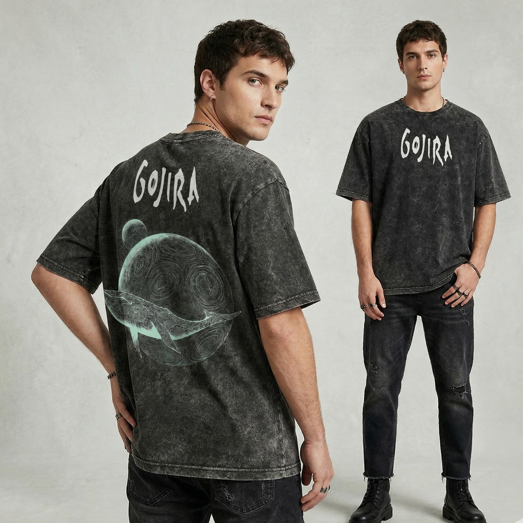 Gojira: "Flying Whales" Acid Wash Oversized Tee