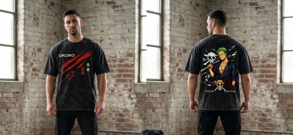 Roronoa Zoro "Three-Sword Style" Oversized Acidwash Tee