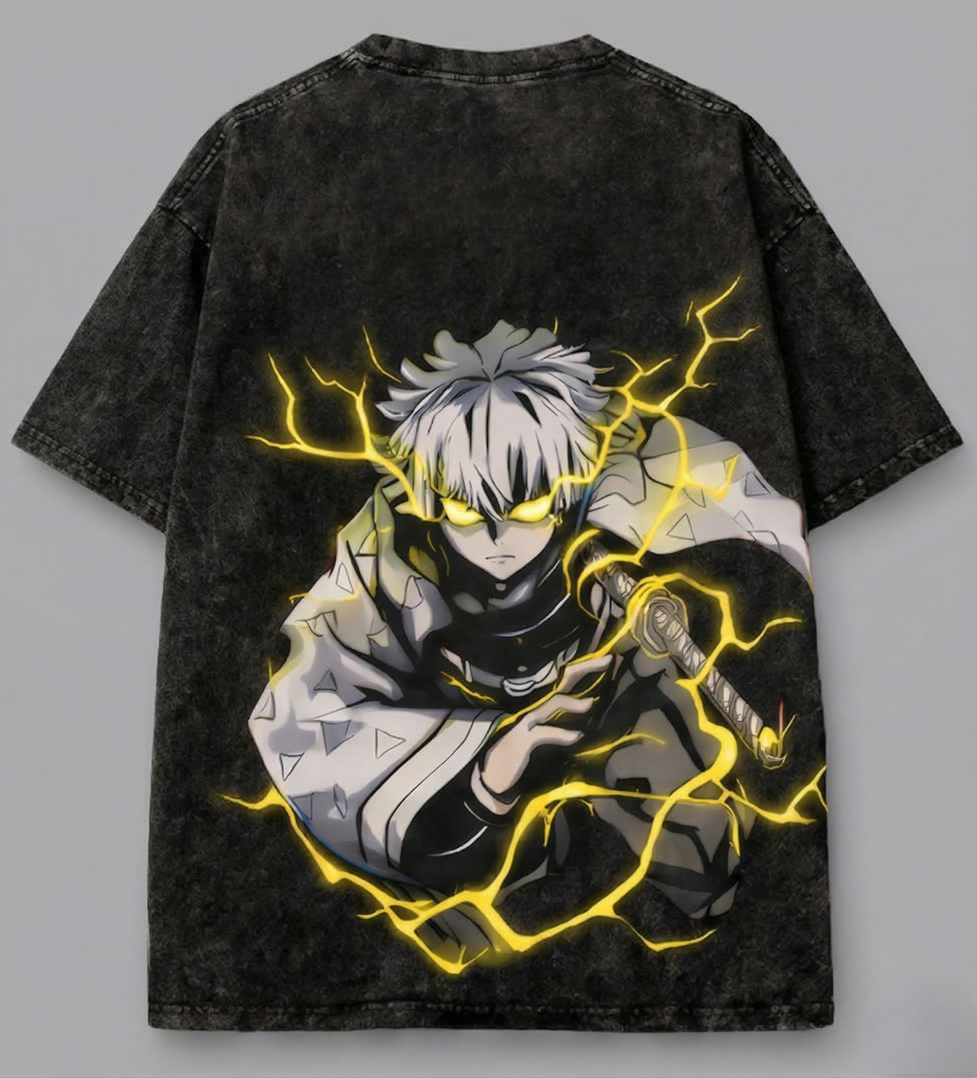 Zenitsu: "Thunderclap and Flash" Acid Wash Oversized Tee