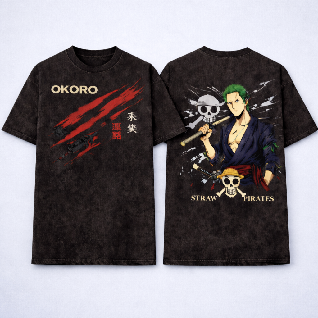 Roronoa Zoro "Three-Sword Style" Oversized Acidwash Tee